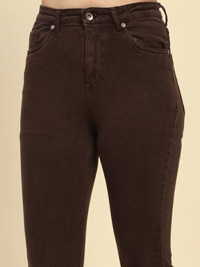 Brown Solid Cotton Blend Regular Fit Jeans