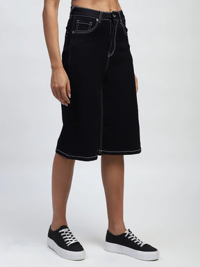 Black Solid Cotton Blend Loose Fit Culottes