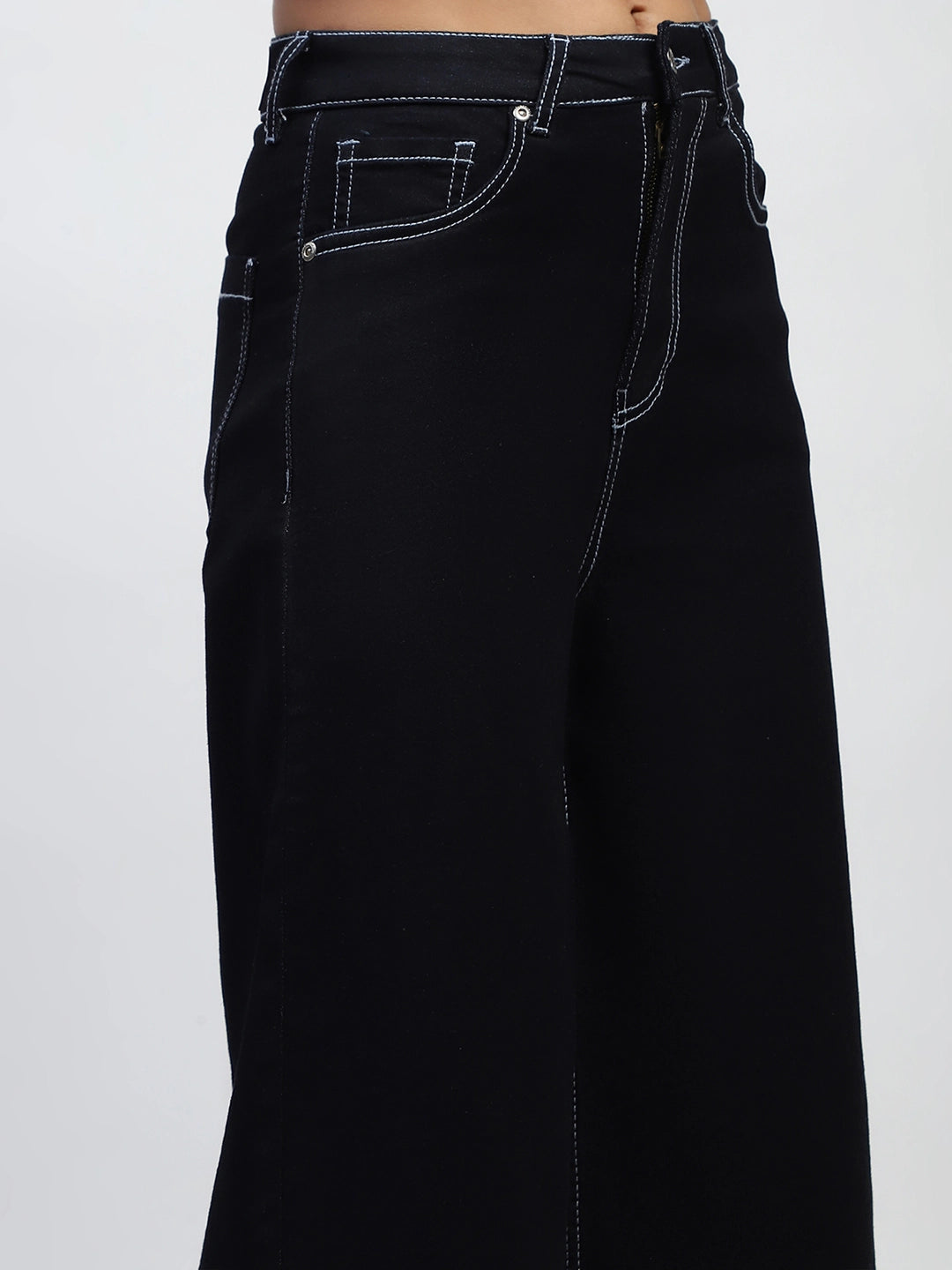 Black Solid Cotton Blend Loose Fit Culottes