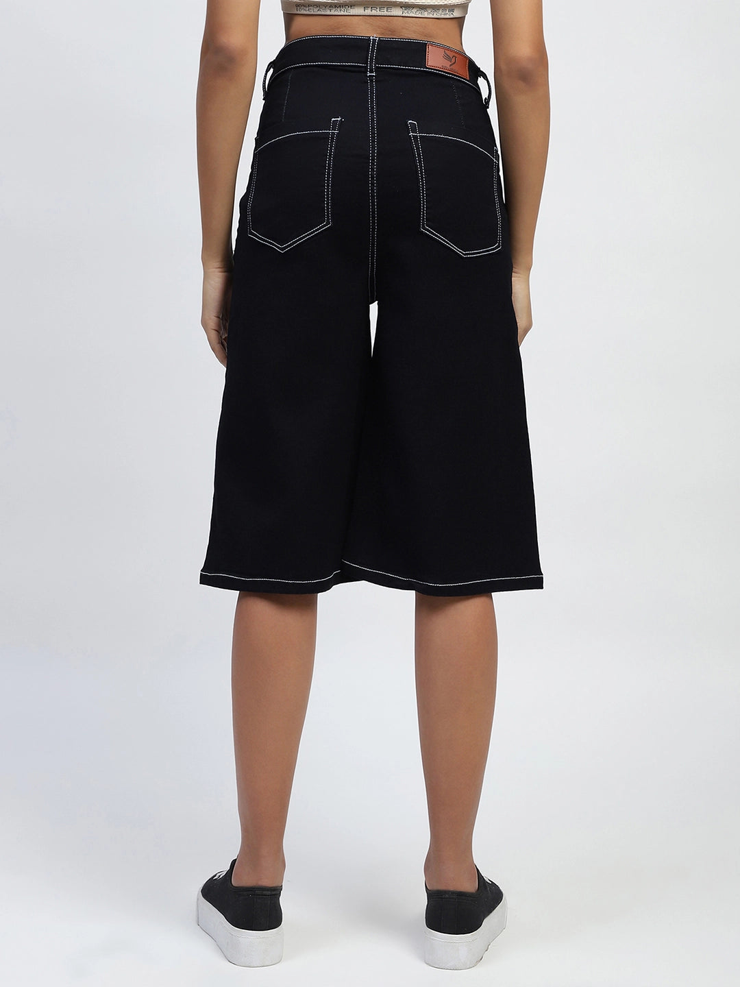 Black Solid Cotton Blend Loose Fit Culottes