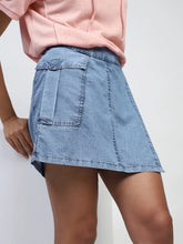 Light Blue Solid Cotton Blend Relaxed Fit Shorts