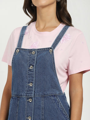Blue Solid Cotton Blend Dungaree