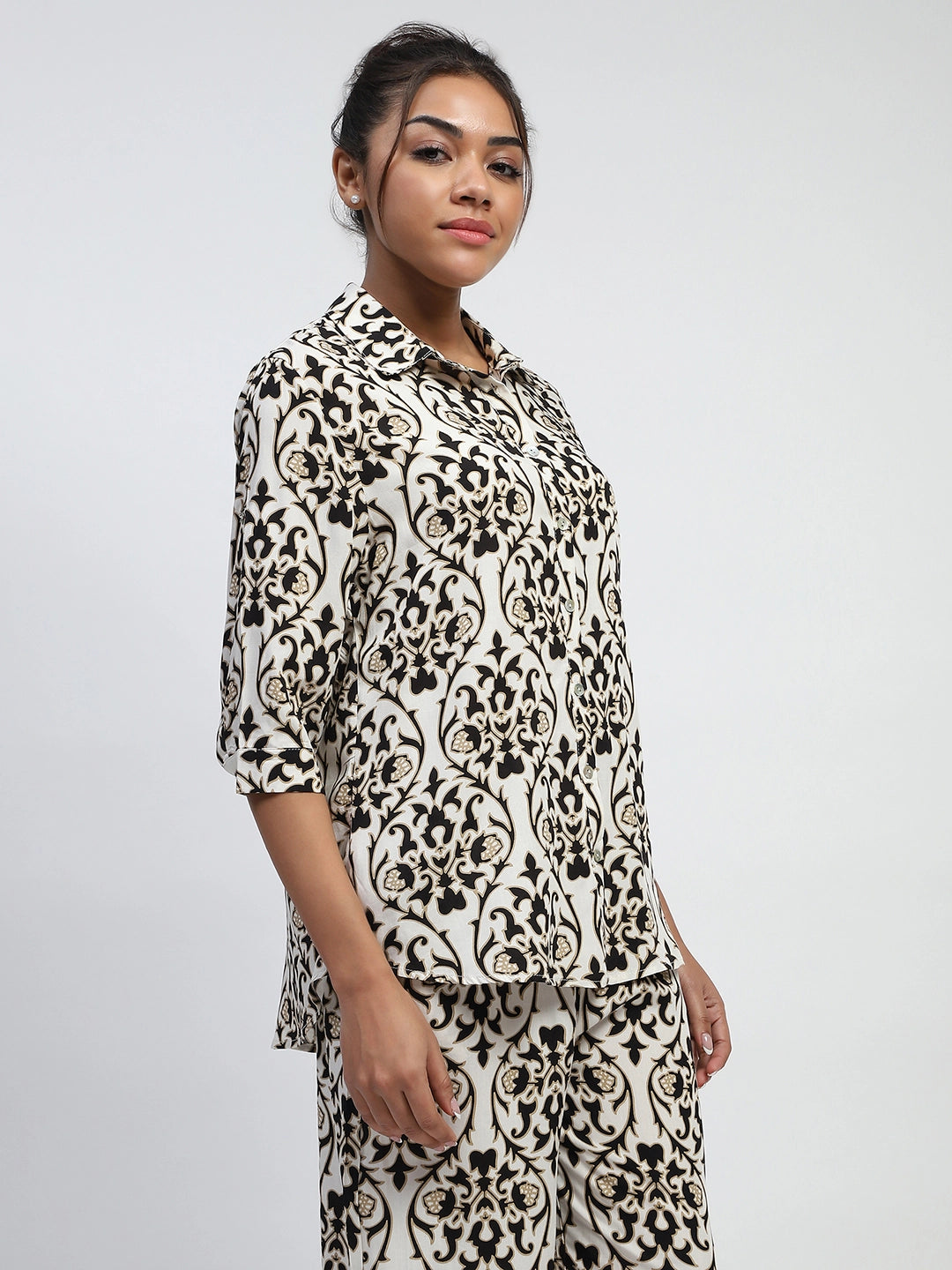 Black And White Abstarct Print Rayon Loose Fit Shirt