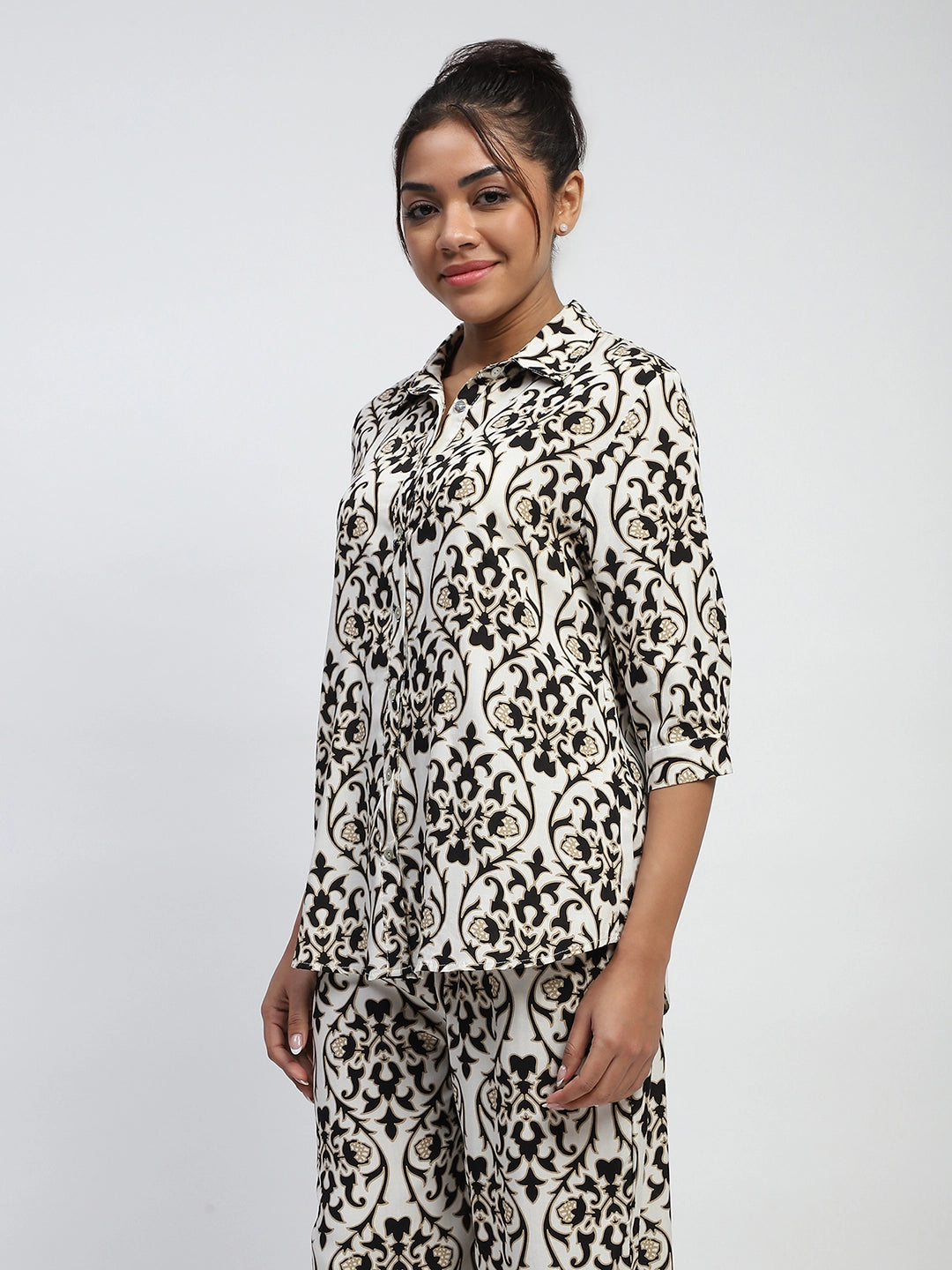 Black And White Abstarct Print Rayon Loose Fit Shirt