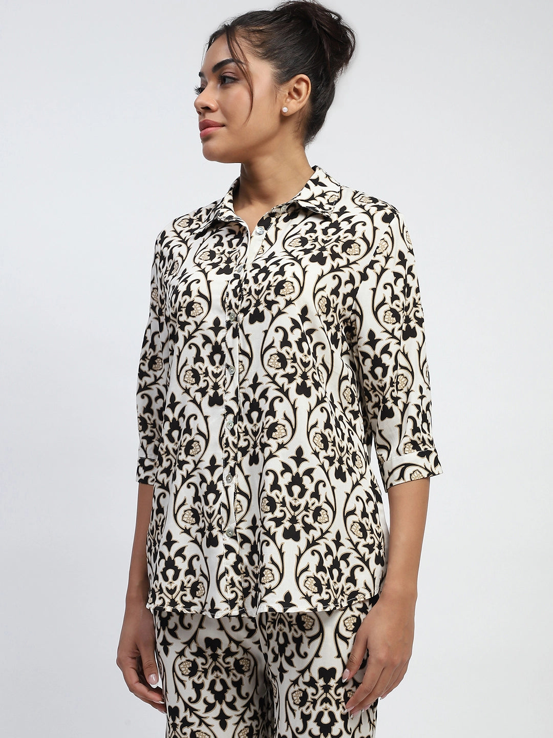 Black And White Abstarct Print Rayon Loose Fit Shirt