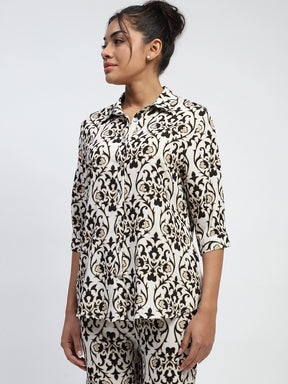 Black And White Abstarct Print Rayon Loose Fit Shirt