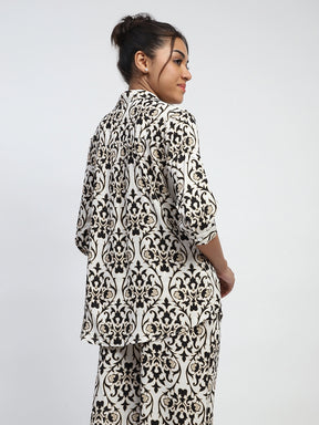 Black And White Abstarct Print Rayon Loose Fit Shirt