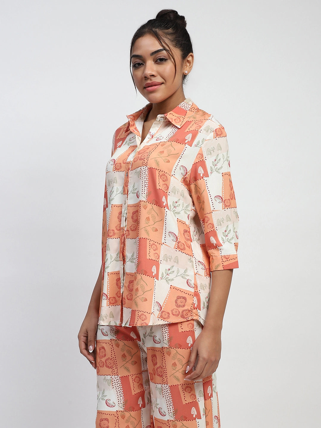 Brown Digital Print Rayon Loose Fit Shirt