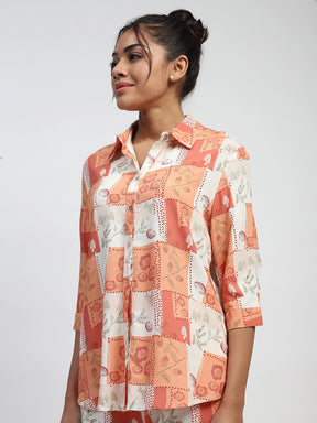 Brown Digital Print Rayon Loose Fit Shirt