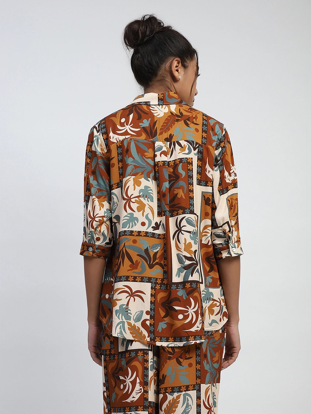 Brown Digital Print Rayon Loose Fit Shirt