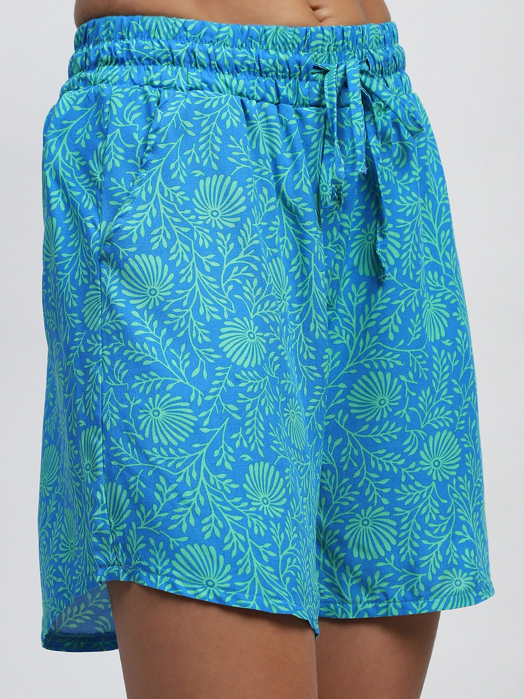 Royal Floral Print Rayon Loose Fit Shorts