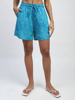 Royal Floral Print Rayon Loose Fit Shorts