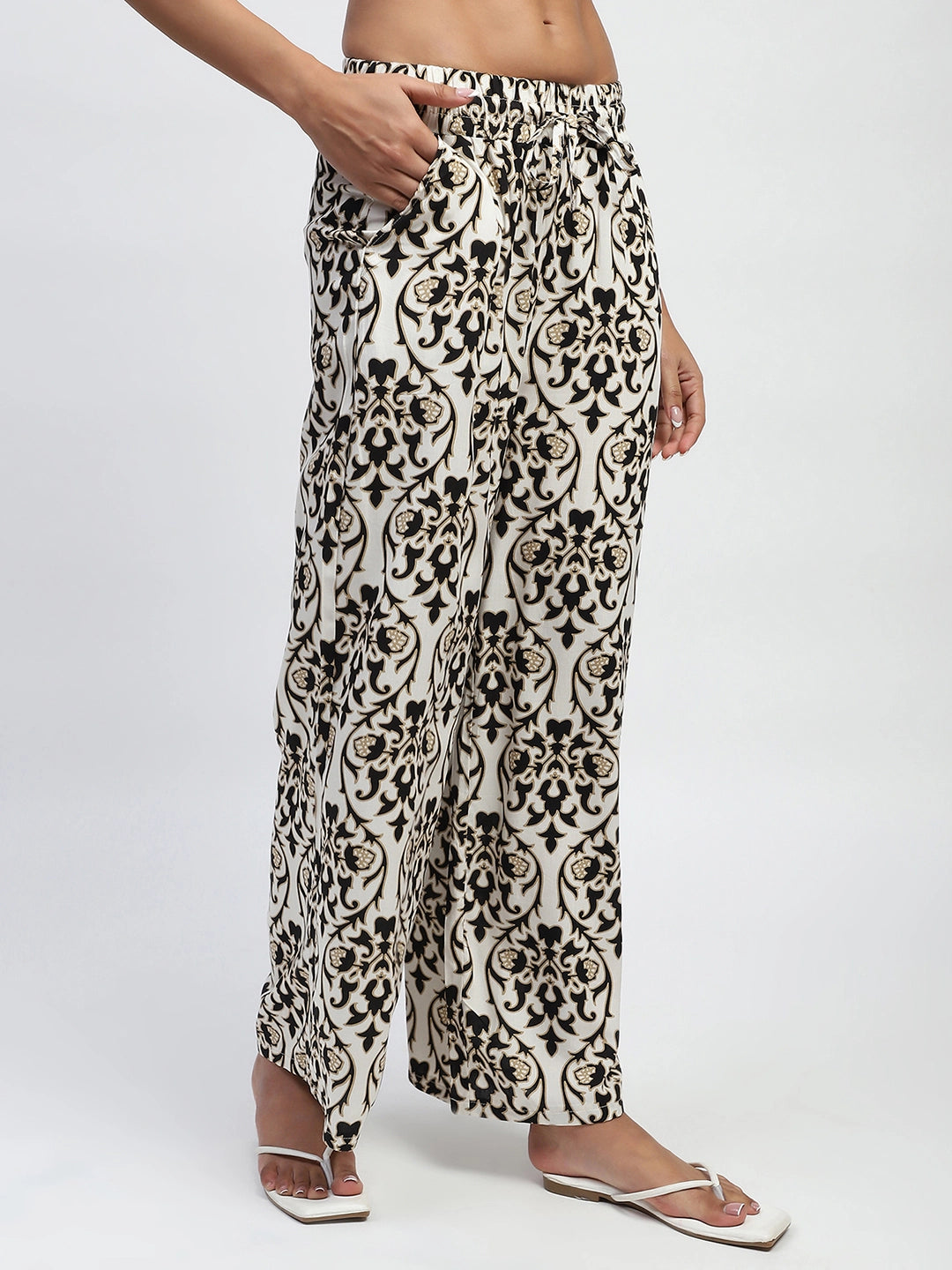 Black And White Abstract Print Rayon Loose Fit Lower