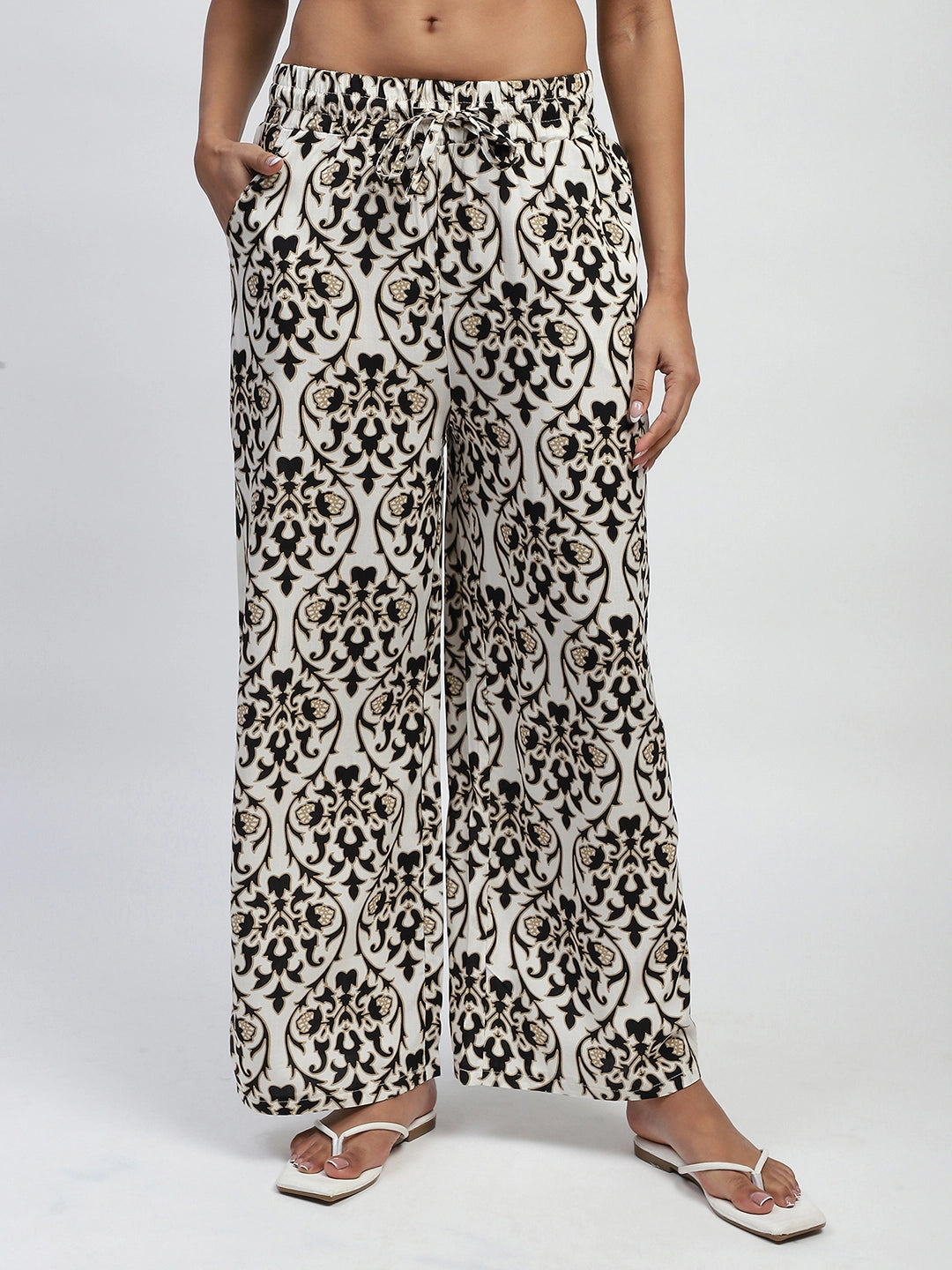 Black And White Abstract Print Rayon Loose Fit Lower