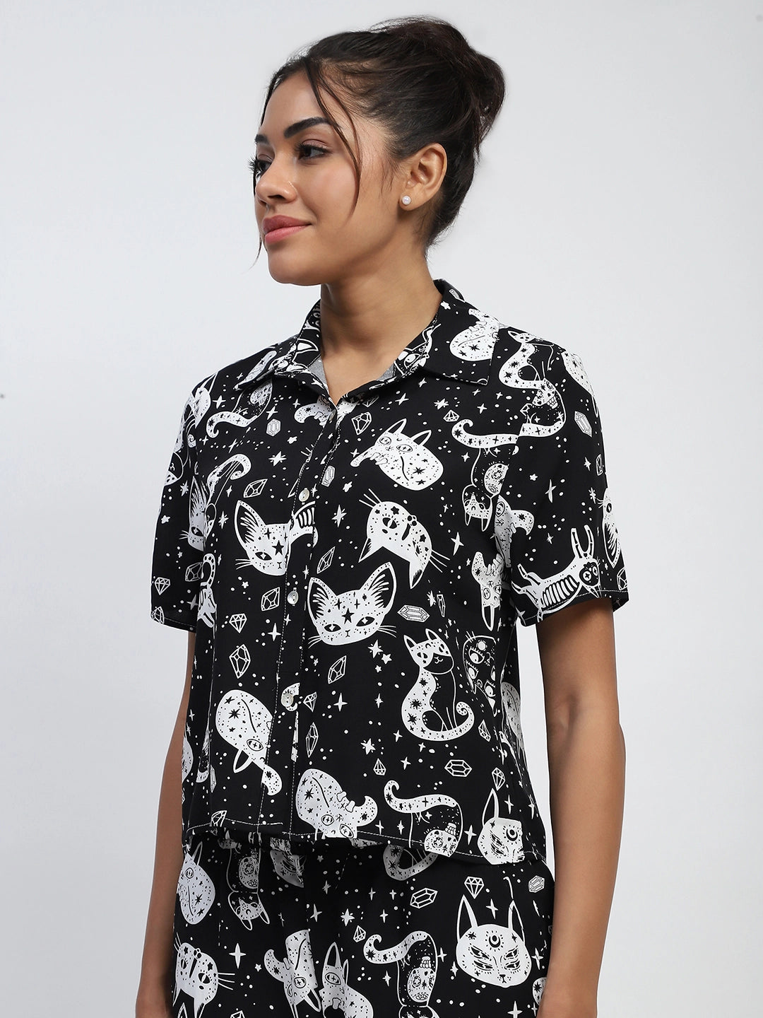 Black Abstarct Print Rayon Loose Fit Shirt