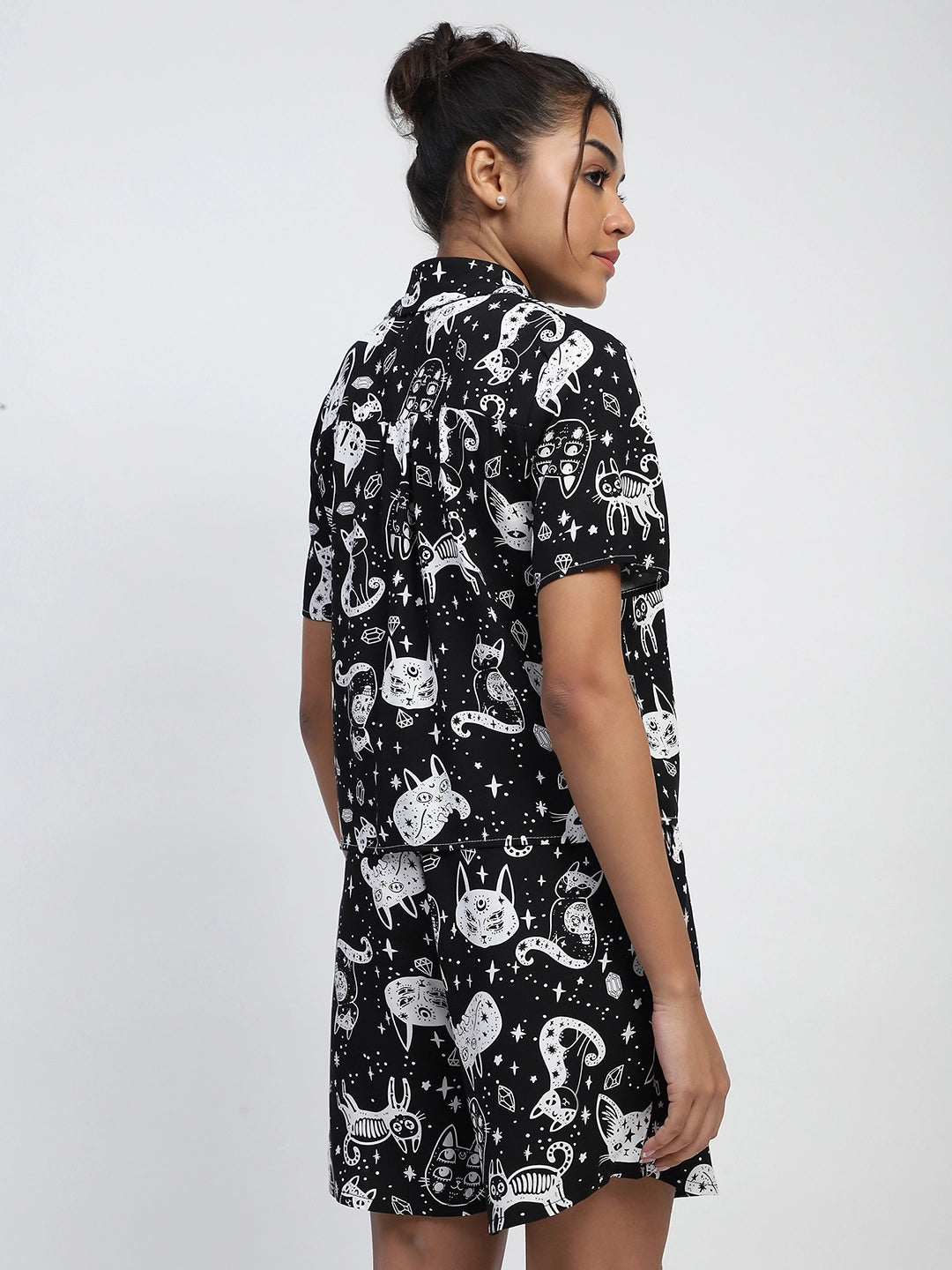 Black Abstarct Print Rayon Loose Fit Shirt