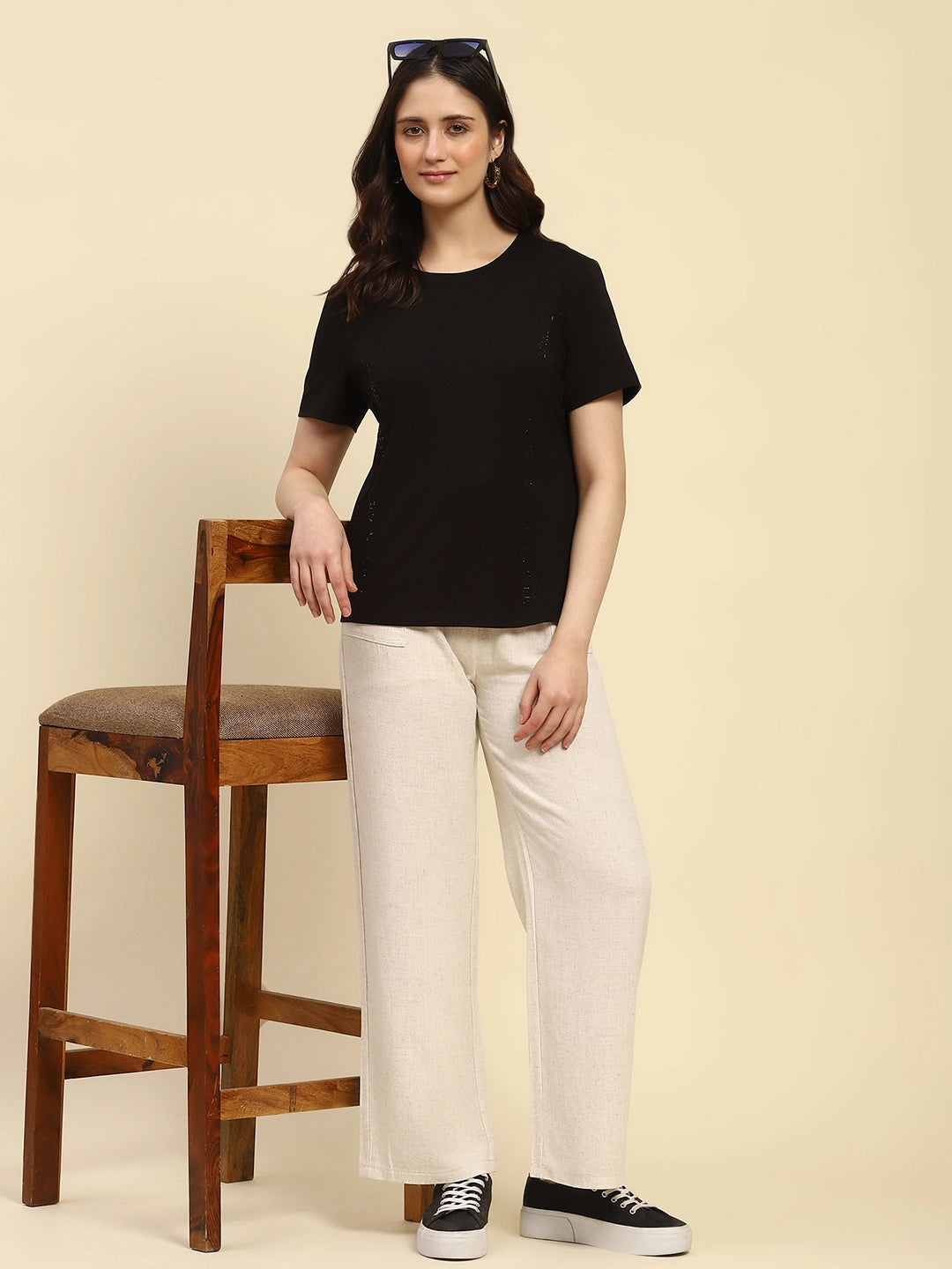 Black Embroidered Cotton Relaxed Fit Top