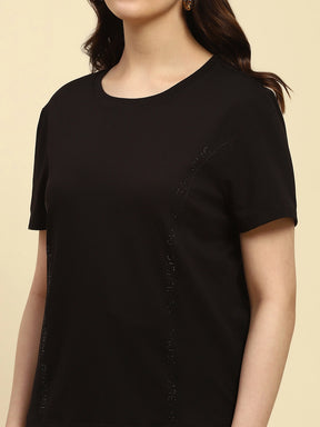 Black Embroidered Cotton Relaxed Fit Top