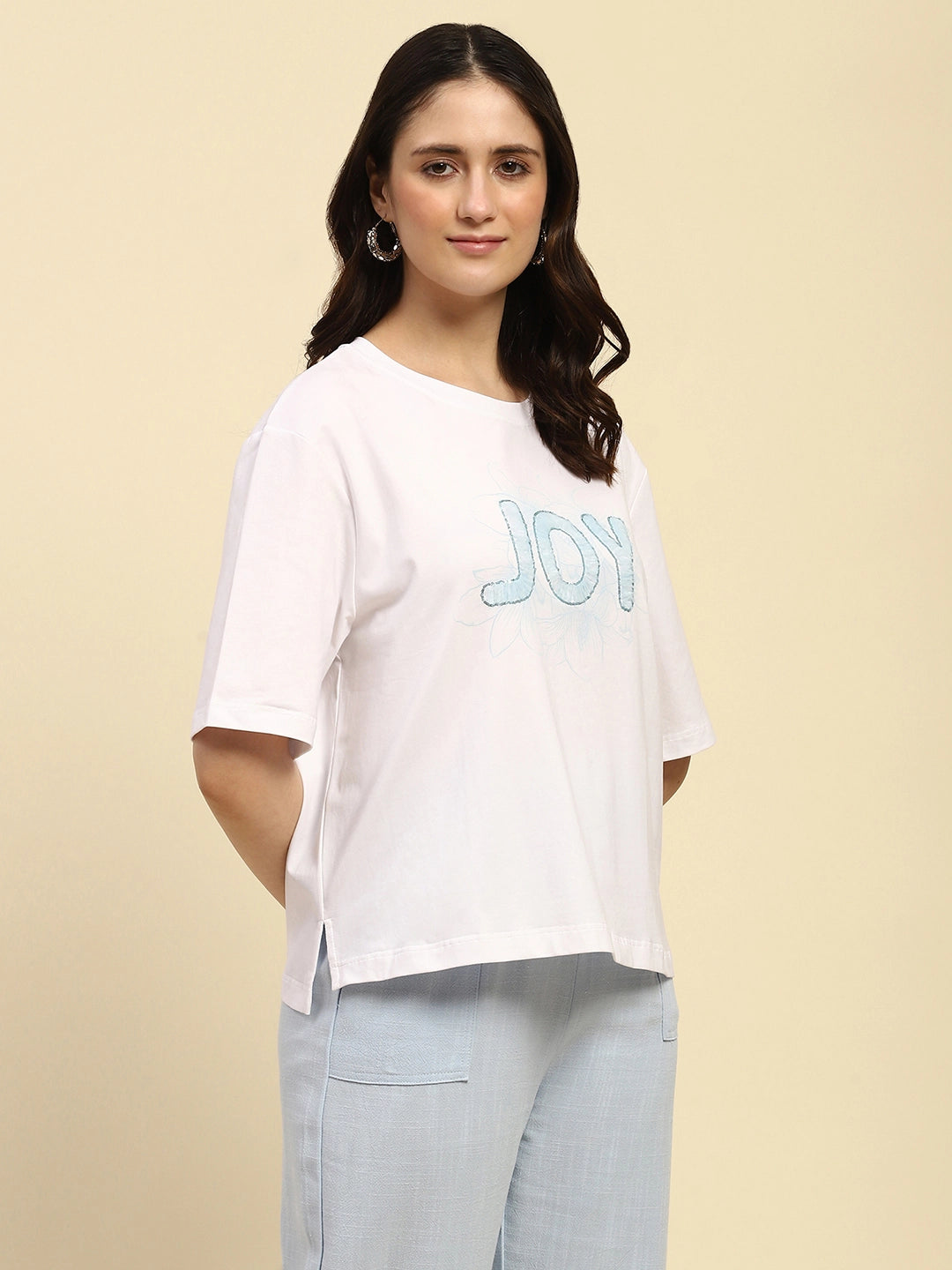 White Embroidered Cotton Boxy Fit Top