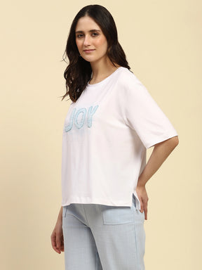 White Embroidered Cotton Boxy Fit Top