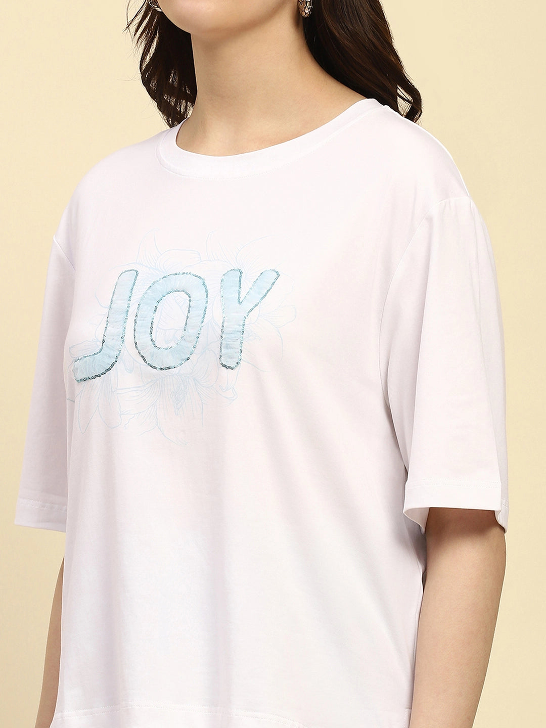 White Embroidered Cotton Boxy Fit Top