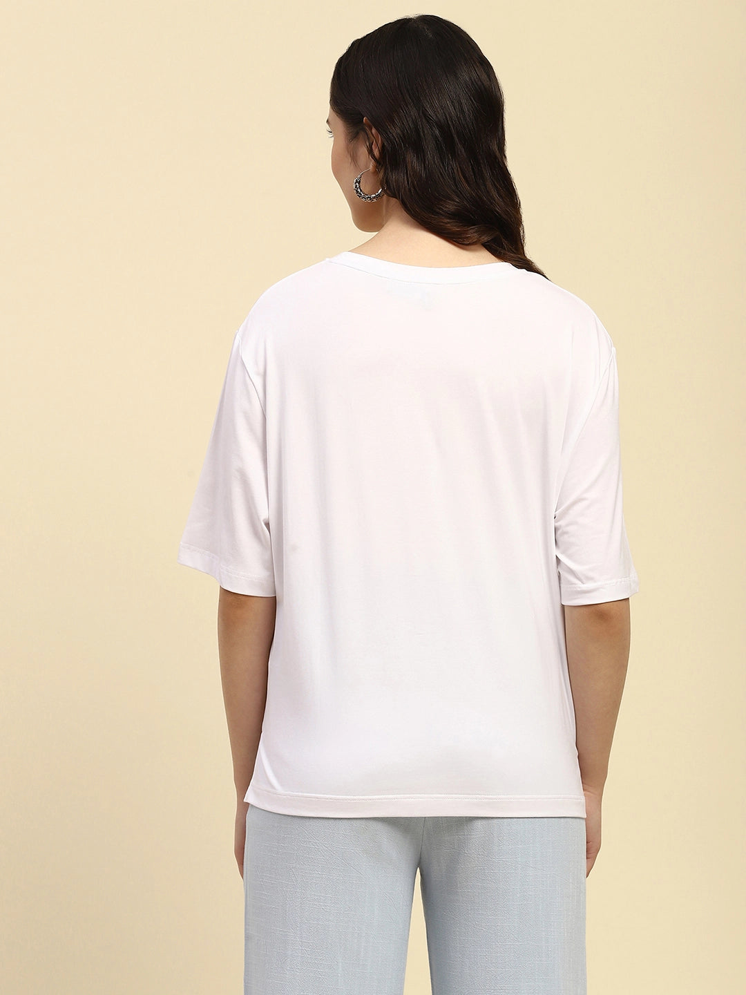 White Embroidered Cotton Boxy Fit Top