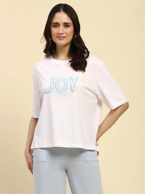 White Embroidered Cotton Boxy Fit Top