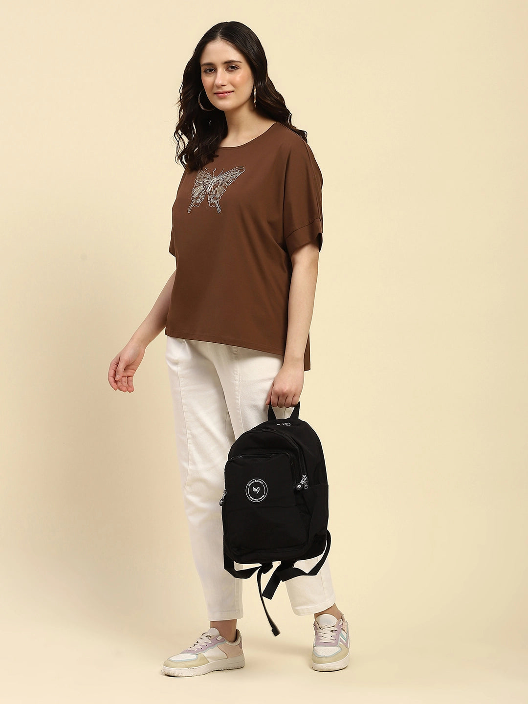 Brown Zari Embroidery Cotton Boxy Fit Top