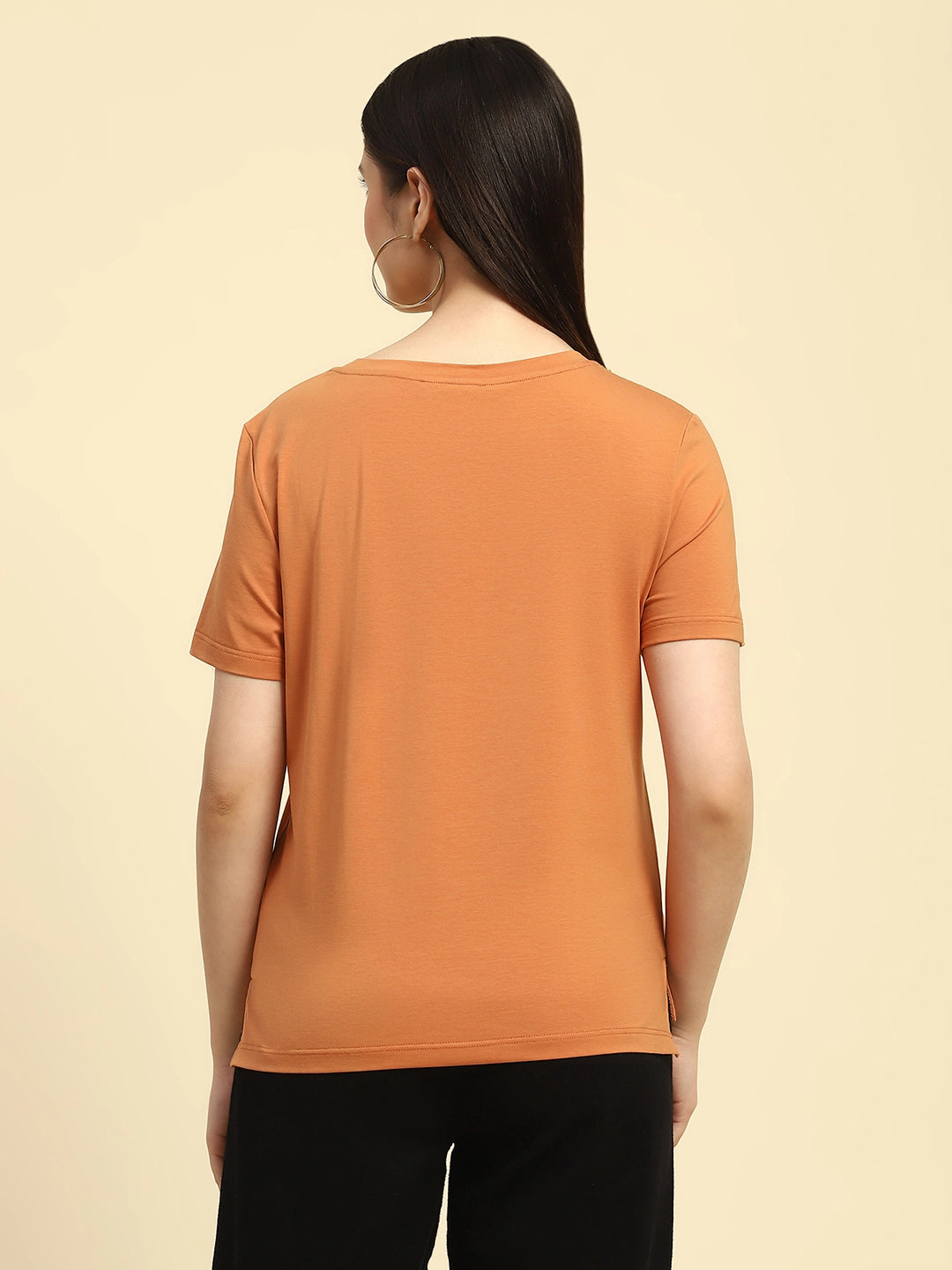 Orange Embroidered Modal Blend Relaxed Fit Top