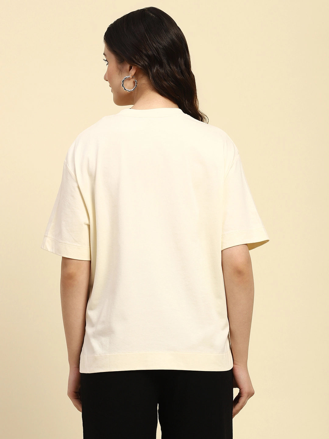 Cream Embroidered Cotton Blend Oversized Top