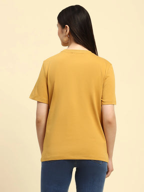 Mustard Embroidered Cotton Blend Boxy Fit Top