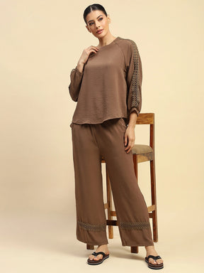 Coffee Poly Rayon Relaxed Fit Night Suit For Women