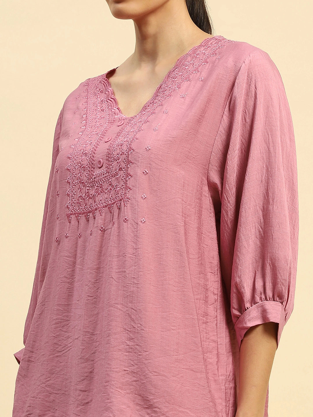 Dusty Pink Rayon Relaxed Fit Night Suit For Women