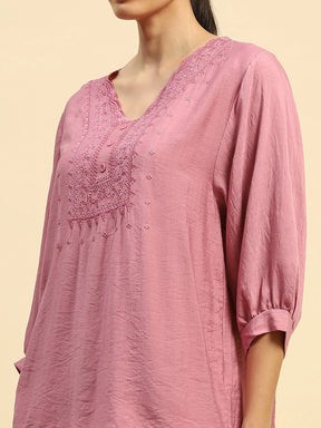 Dusty Pink Rayon Relaxed Fit Night Suit For Women