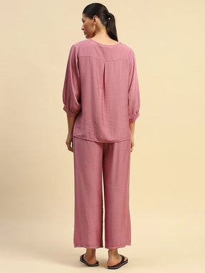 Dusty Pink Rayon Relaxed Fit Night Suit For Women