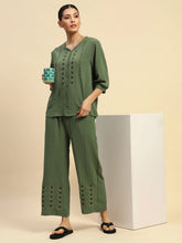 Green Poly Rayon Relaxed Fit Night Suit For Women