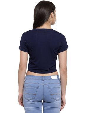 Navy Blue Cotton Blend Regular Fit Top For Women