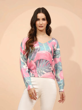 Pink Poly Viscose Relaxed Fit Pullover For Women