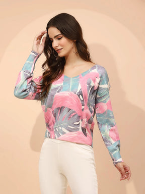 Pink Poly Viscose Relaxed Fit Pullover For Women