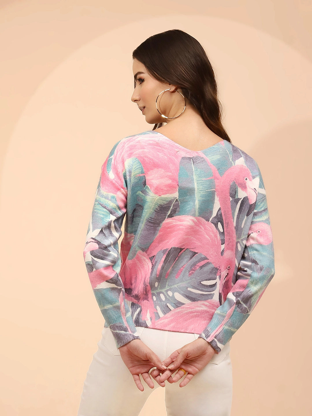 Pink Poly Viscose Relaxed Fit Pullover For Women