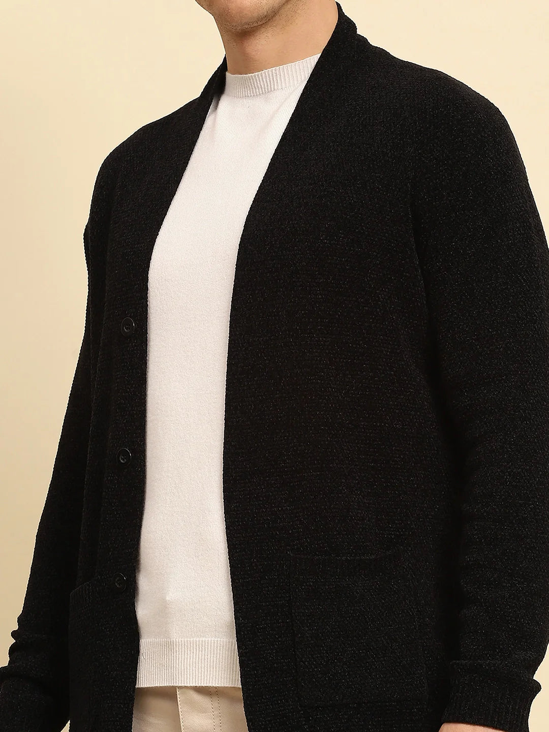 Black Ploy Blend Solid Regular Fit Winter Shrug