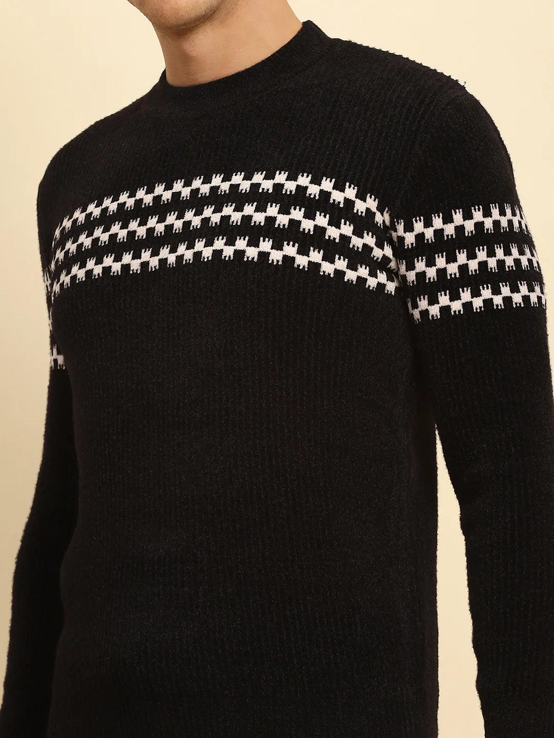 Black Ploy Blend Geometric Regular Fit Pullover