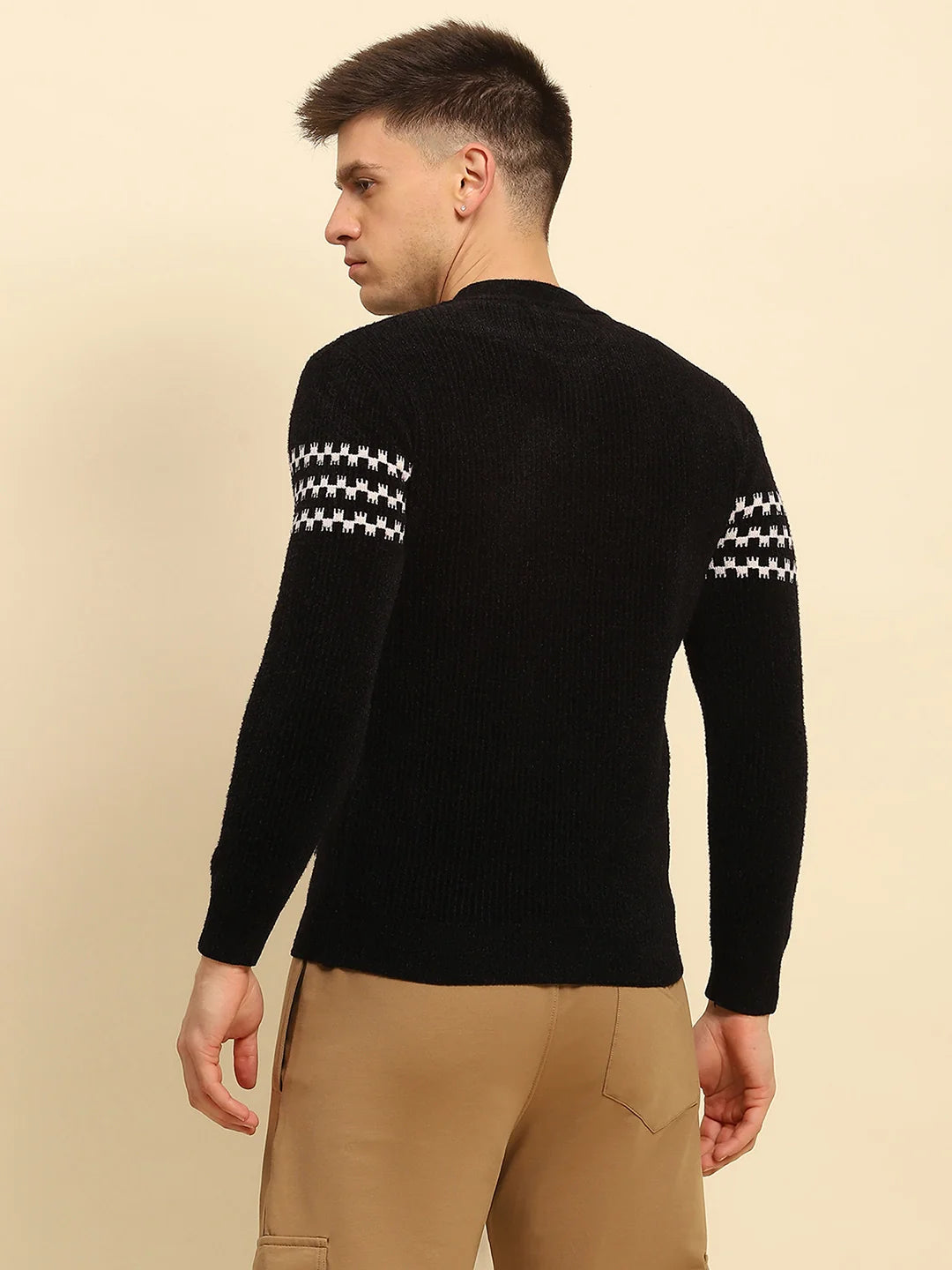 Black Ploy Blend Geometric Regular Fit Pullover