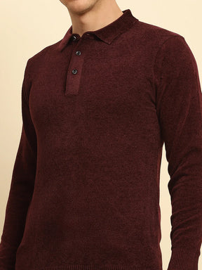 Maroon Velvet Blend Solid Regular Fit Pullover