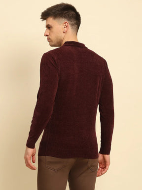 Maroon Velvet Blend Solid Regular Fit Pullover