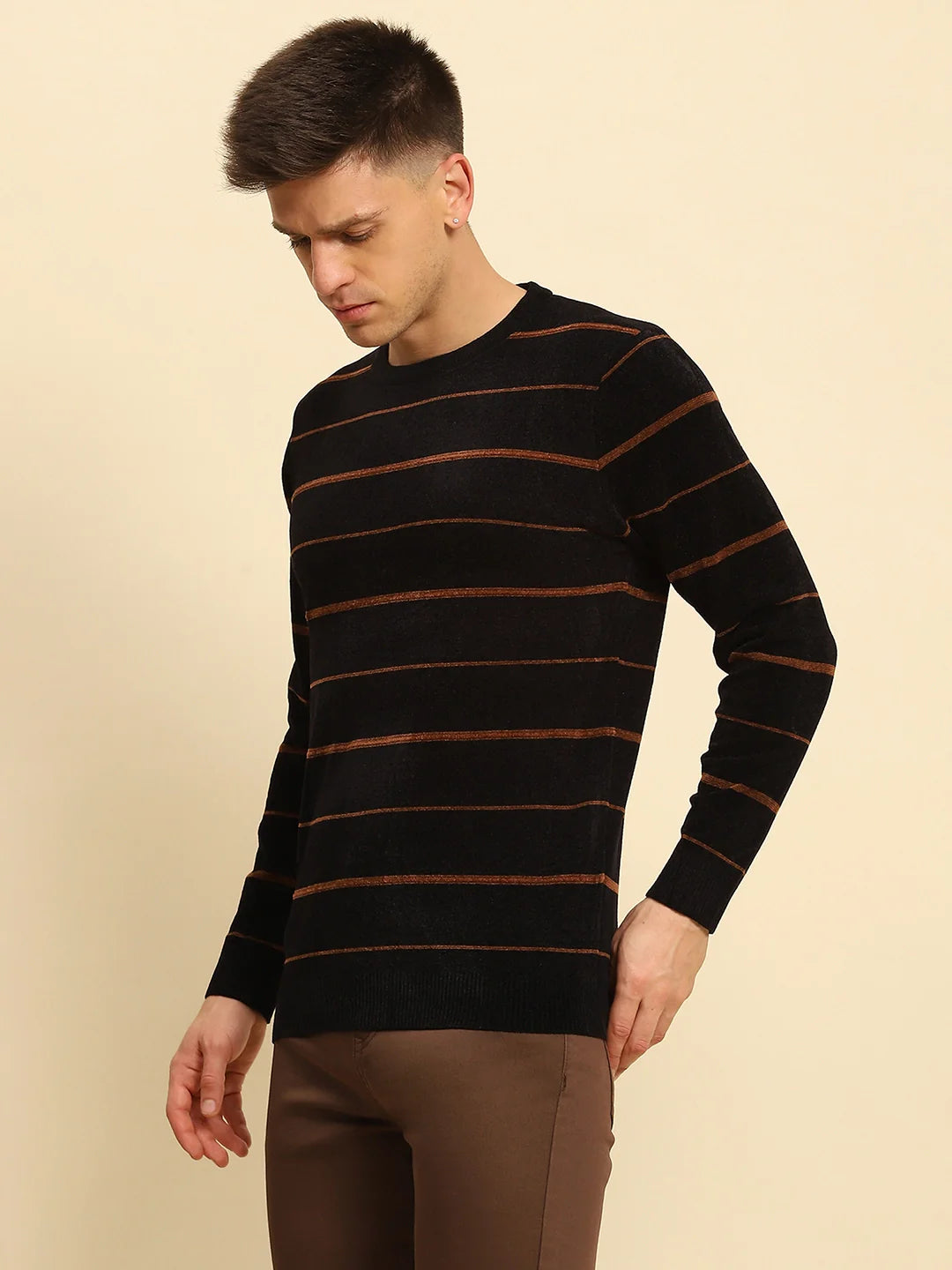 Black Velvet Blend Striped Regular Fit Pullover