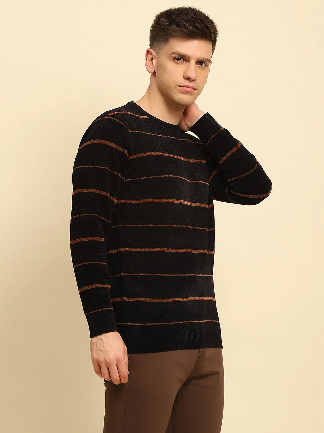 Black Velvet Blend Striped Regular Fit Pullover