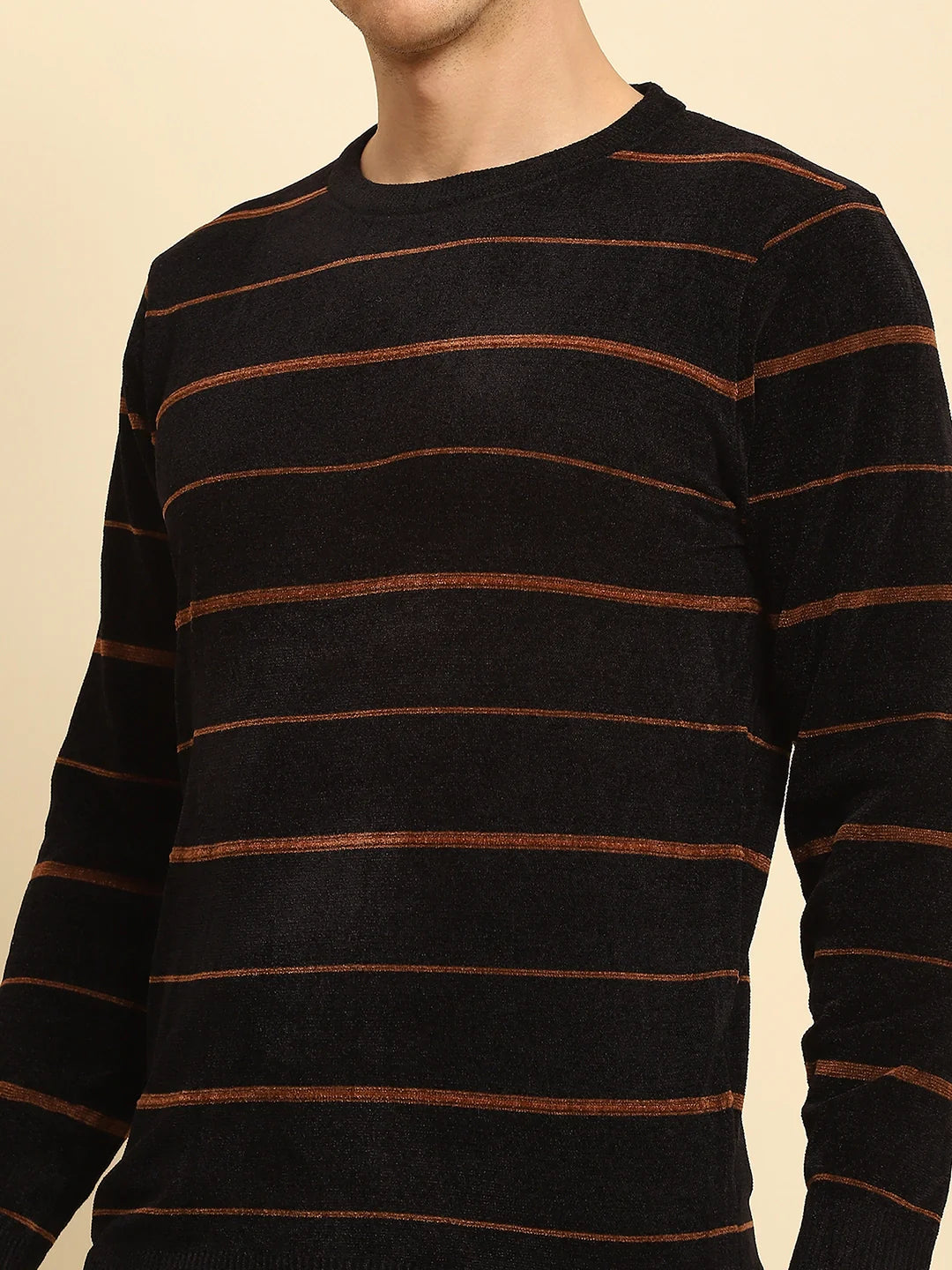 Black Velvet Blend Striped Regular Fit Pullover