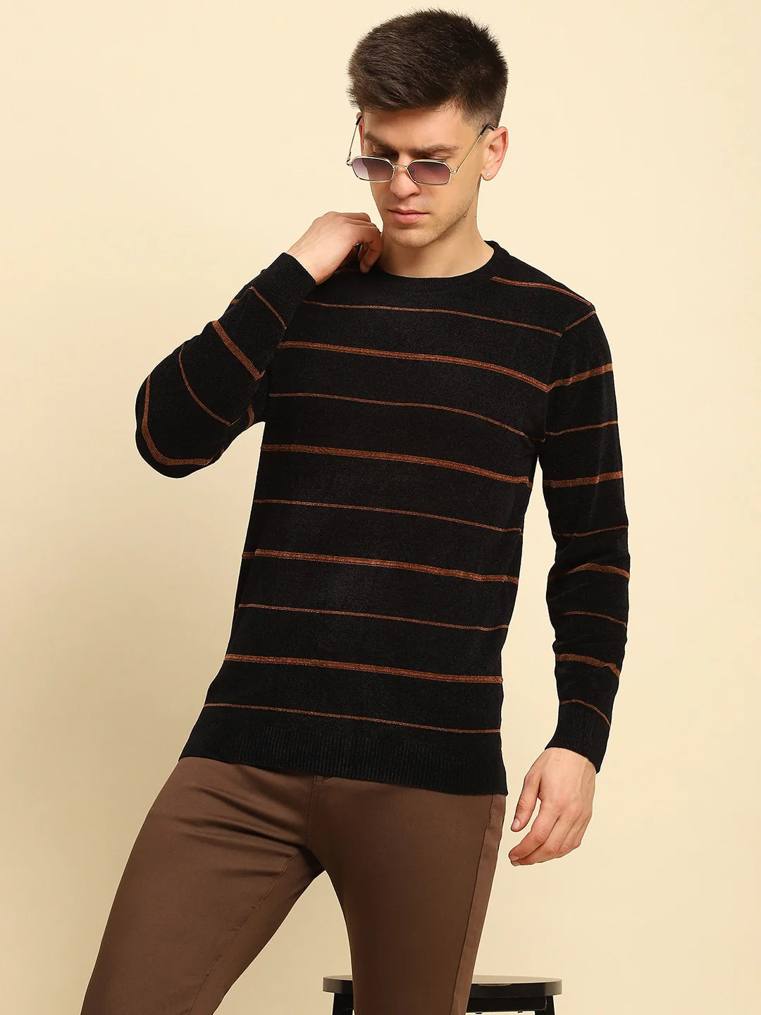 Black Velvet Blend Striped Regular Fit Pullover