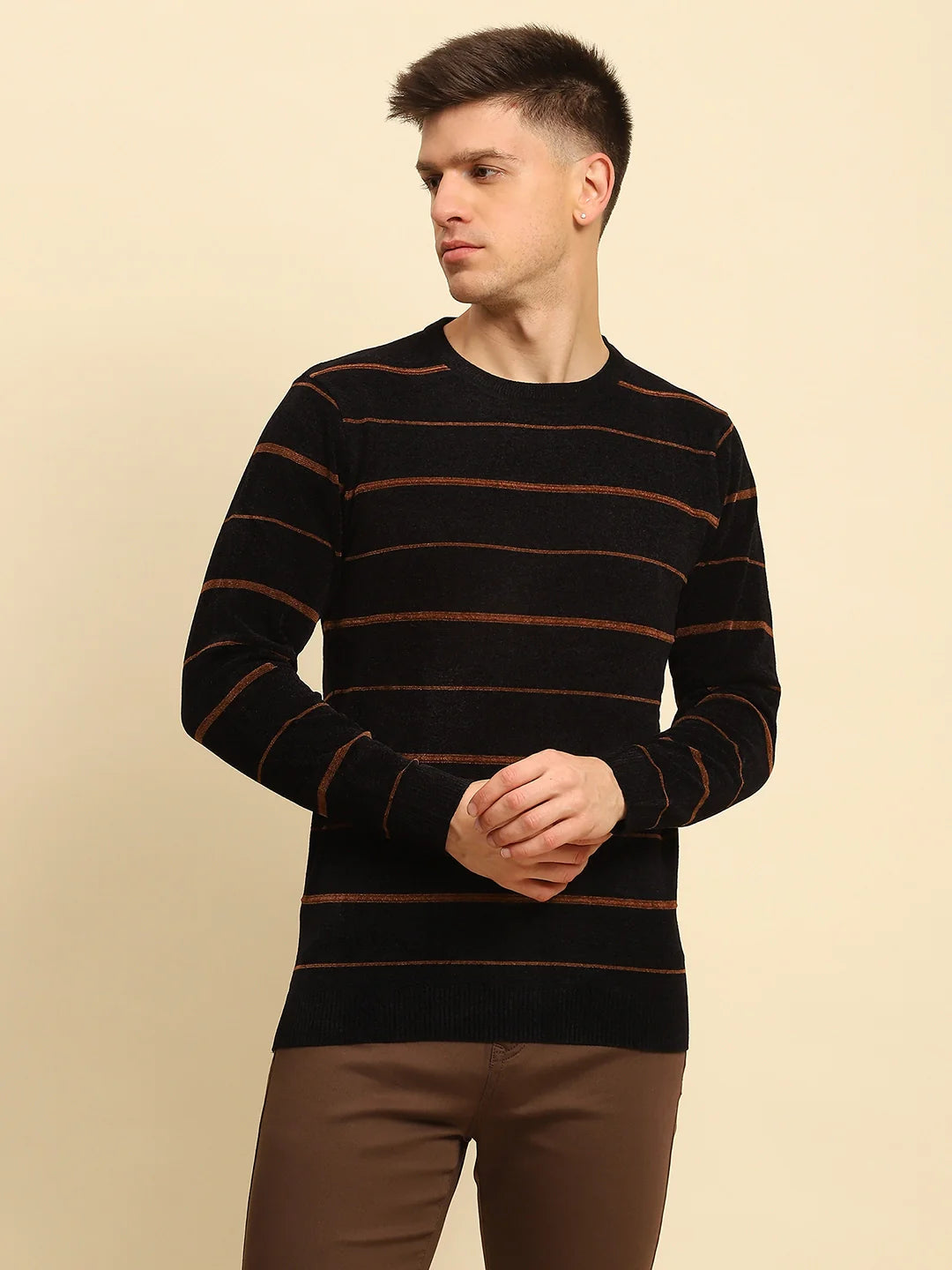 Black Velvet Blend Striped Regular Fit Pullover